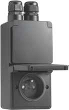 Niko Hydro, spuitwaterdicht dubbel verticaal stopcontact met penaarde, kinderveiligheid en schroefklemmen – inclusief doos met twee ingangen bovenaan, black