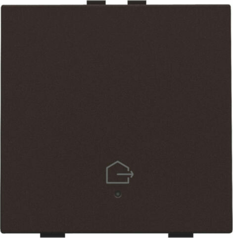 Enkelvoudige drukknop met led en comfortsensoren voor Niko Home Control, symbool 'woning verlaten', dark brown coated