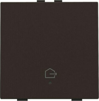 Enkelvoudige drukknop met led en comfortsensoren voor Niko Home Control, symbool 'woning verlaten', dark brown coated