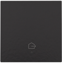Enkelvoudige drukknop met led en comfortsensoren voor Niko Home Control, symbool 'woning verlaten', piano black coated