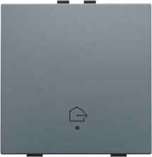 Enkelvoudige drukknop met led en comfortsensoren voor Niko Home Control, symbool 'woning verlaten', blue grey coated