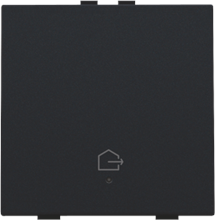 Enkelvoudige drukknop met led en comfortsensoren voor Niko Home Control, symbool 'woning verlaten', black coated