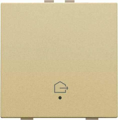 Enkelvoudige drukknop met led en comfortsensoren voor Niko Home Control, symbool 'woning verlaten', gold coated