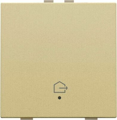 Enkelvoudige drukknop met led en comfortsensoren voor Niko Home Control, symbool 'woning verlaten', gold coated