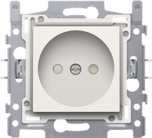 Niko, Stopcontact zonder aarding met kinderveiligheid, inbouwdiepte 21 mm, sokkel met insteekklemmen en afwerkingsset Original White