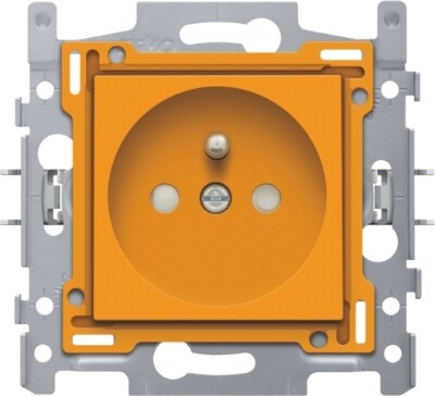 Stopcontact met penaarde en kinderveiligheid, inbouwdiepte 28,5 mm, sokkel en afwerkingsset, insteekklemmen, orange