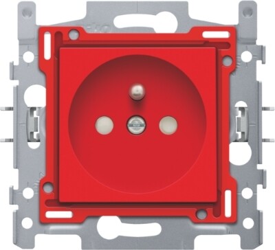 Stopcontact met penaarde en kinderveiligheid, inbouwdiepte 28,5 mm, sokkel en afwerkingsset, insteekklemmen, red