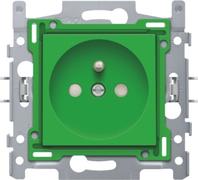 Stopcontact met penaarde en kinderveiligheid, inbouwdiepte 28,5 mm, sokkel en afwerkingsset, insteekklemmen, green