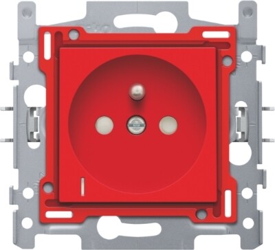 Stopcontact met spanningsaanduiding, penaarde en kinderveiligheid, inbouwdiepte 28,5 mm, sokkel en afwerkingsset, insteekklemmen, red