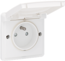 Niko Hydro, spuitwaterdicht stopcontact opbouw 16 A/250 Vac met penaarde, kinderveiligheid en met insteekklemmen, exclusief opbouwdoos, white Niko Hydro, spuitwaterdicht stopcontact opbouw 16 A/250 Vac met penaarde, kinderveiligheid en met insteekklemmen, exclusief opbouwdoos, white