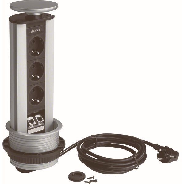 HAGER - Meervoudige stopcontactmodules voor inbouw 3 stopc. 2P + A / 2 RJ45 Cat. 5