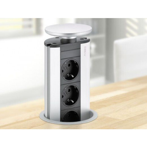 EVOLINE PORT KEUKEN BELGIE - 3 STOPCONTACTEN - PROFIEL ZILVER - DEKSEL RVS-LOOK