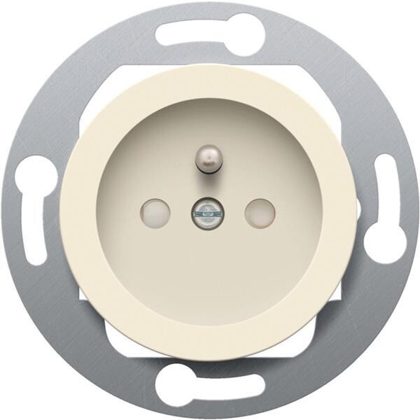 Gekleurd stopcontact met penaarde en kinderveiligheid voor vloerdozen,  inbouwdiepte 28,5 mm, schroefklemmen , cream – Omni-Electric – Webshop