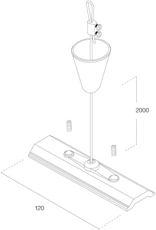 3-Fase Rail Ophangset 2M incl. 12cm Montageplaat (Alu) - Kap (Zwart)