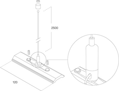 3-Fase Rail Ophangset 2.5M incl. 12cm Montageplaat