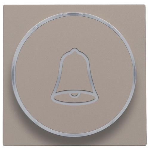 Afwerkingsset met doorschijnende ring met belsymbool voor drukknop 6 A met amberkleurige led met E10-lampvoet, bronze coated