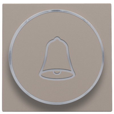 Afwerkingsset met doorschijnende ring met belsymbool voor drukknop 6 A met amberkleurige led met E10-lampvoet, bronze coated