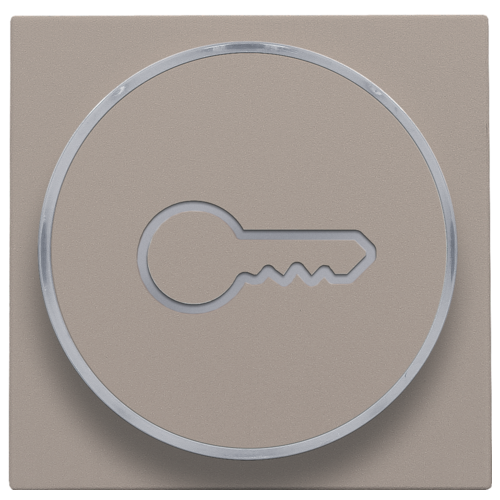 Afwerkingsset met doorschijnende ring met sleutelsymbool voor drukknop 6A met amberkleurige led met E10-lampvoet, bronze coated