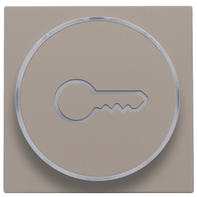 Afwerkingsset met doorschijnende ring met sleutelsymbool voor drukknop 6A met amberkleurige led met E10-lampvoet, bronze coated