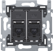 2 RJ45-aansluitingen UTP Cat. 6A, klaar voor PoE++, vlakke uitvoering, incl. sokkel 60 x 71 mm met schroefbevestiging
