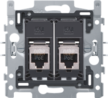 2 RJ45-aansluitingen STP Cat. 6A, klaar voor PoE++, vlakke uitvoering, incl. sokkel 60 x 71 mm met klauwbevestiging