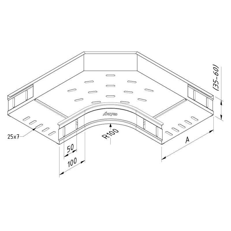 Kabelbaan bocht H=60MM, B=150MM, 90°