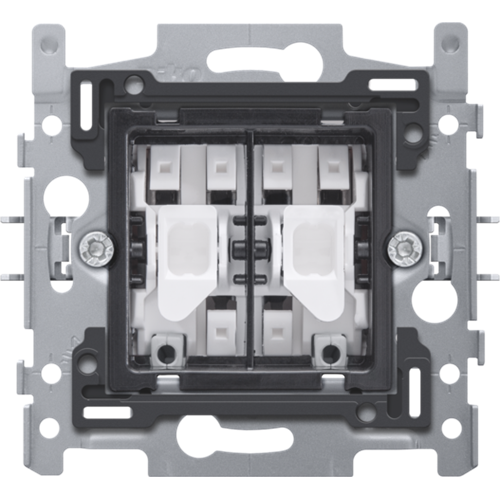 Sokkel voor een wisselschakelaar en N.O. of N.G. drukknop, 10 AX/250 Vac, insteekklemmen, klauwbevestiging, te gebruiken met het Niko Rocker of Toggle designaanbod