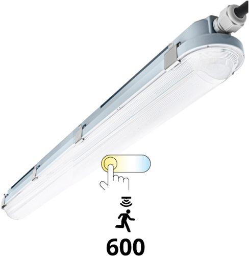 LED TL Waterdicht Armatuur IP66 60cm 19W 4000K 5x2,5mm TW Doorvoerbedrading + Bewegingssensor