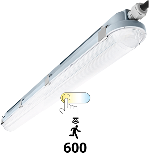 LED TL Waterdicht Armatuur IP66 60cm 10-18W 3000K-6000K 3-CCT 1250-2300lm 5x2,5mm Doorvoerbedrading (2x18W) + Bewegingssensor
