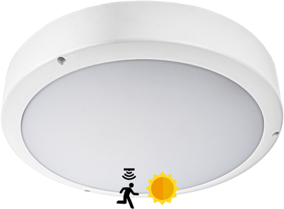 LED Bulkhead G2 IP65 8W-18W 3000K-5000K 3-CCT 900-2025lm Ø300 + daglicht & bewegingssensor Excl. Ring