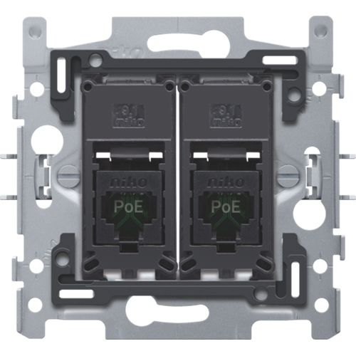 2 RJ45-aansluitingen UTP Cat. 5E, klaar voor PoE++, vlakke uitvoering, incl. sokkel 60 x 71 mm met klauwbevestiging