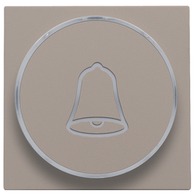 Afwerkingsset met doorschijnende ring met belsymbool voor drukknop 6 A met amberkleurige led met E10-lampvoet, bronze coated