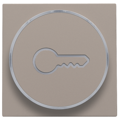 Afwerkingsset met doorschijnende ring met sleutelsymbool voor drukknop 6A met amberkleurige led met E10-lampvoet, bronze coated