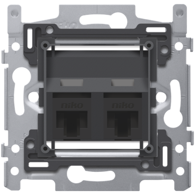 2 RJ45-aansluitingen UTP cat. 6, schuine uitvoering, incl. inbouwraam met schroefbevestiging