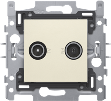2x enkelvoudige coaxaansluiting voor tv en FM Telenet Interkabel, sokkel en afwerkingsset cream