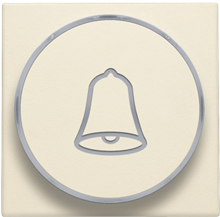 Afwerkingsset met doorschijnende ring met belsymbool voor drukknop 6 A met amberkleurige led met E10-lampvoet, cream Afwerkingsset met doorschijnende ring met belsymbool voor drukknop 6 A met amberkleurige led met E10-lampvoet, cream