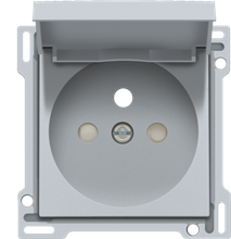 Afwerkingsset voor stopcontact met klapdeksel, penaarde en beschermingsafsluiters, inbouwdiepte 28,5 mm, sterling coated