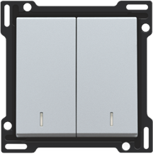 Afwerkingsset met dubbele lens voor serieschakelaar, wisselschakelaar + drukknop N.O., dubbele wisselschakelaar of dubbele drukknop N.O. of N.G., sterling coated
