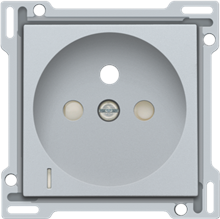 Afwerkingsset met doorschijnende lens voor stopcontact met spanningsaanduiding, penaarde en beschermingsafsluiters, inbouwdiepte 28,5 mm, sterling coated