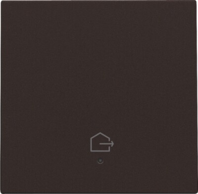 Afwerkingsset met lens voor geconnecteerde enkelvoudige schakelaar met symbool "woning verlaten", dark brown coated