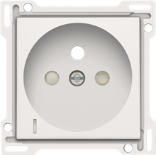 Afwerkingsset met doorschijnende lens voor stopcontact met spanningsaanduiding, penaarde en kinderveiligheid, inbouwdiepte 28,5 mm, white coated