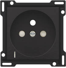 Afwerkingsset met doorschijnende lens voor stopcontact met spanningsaanduiding, penaarde en beschermingsafsluiters, inbouwdiepte 28,5 mm, piano black coated
