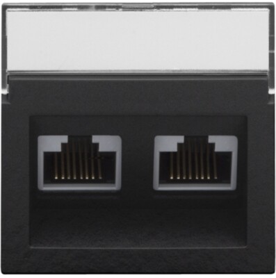 Centraalplaat data 2x RJ schuine uitgang, piano black coated