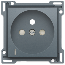 Afwerkingsset met doorschijnende lens voor stopcontact met spanningsaanduiding, penaarde en beschermingsafsluiters, inbouwdiepte 28,5 mm, blue grey coated Afwerkingsset met doorschijnende lens voor stopcontact met spanningsaanduiding, penaarde en beschermingsafsluiters, inbouwdiepte 28,5 mm, blue grey coated