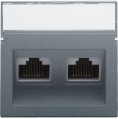 Centraalplaat data 2x RJ schuine uitgang, blue grey coated Centraalplaat data 2x RJ schuine uitgang, blue grey coated