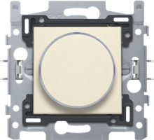 Niko Original Cream, Drukknop 6 A met amberkleurige led, sokkel, schroefklemmen en afwerkingsset met doorschijnende ring