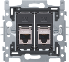 Niko, 2 RJ45-aansluitingen STP cat. 6, vlakke uitvoering, incl. inbouwraam 60 x 71 mm met klauwbevestiging Niko, 2 RJ45-aansluitingen STP cat. 6, vlakke uitvoering, incl. inbouwraam 60 x 71 mm met klauwbevestiging
