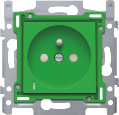 Stopcontact met spanningsaanduiding, penaarde en kinderveiligheid, inbouwdiepte 28,5 mm, sokkel en afwerkingsset, insteekklemmen, green
