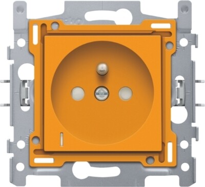 Stopcontact met spanningsaanduiding, penaarde en kinderveiligheid, inbouwdiepte 28,5 mm, sokkel en afwerkingsset, insteekklemmen, orange