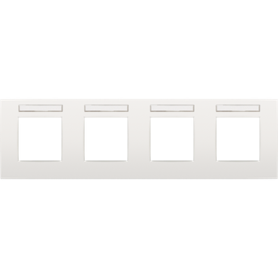 Viervoudige afdekplaat, 71 mm centerafstand, met transparant tekstveld, Niko Intense white